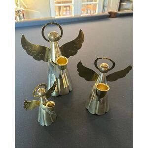 3 Vintage Tin Angel Candleholders